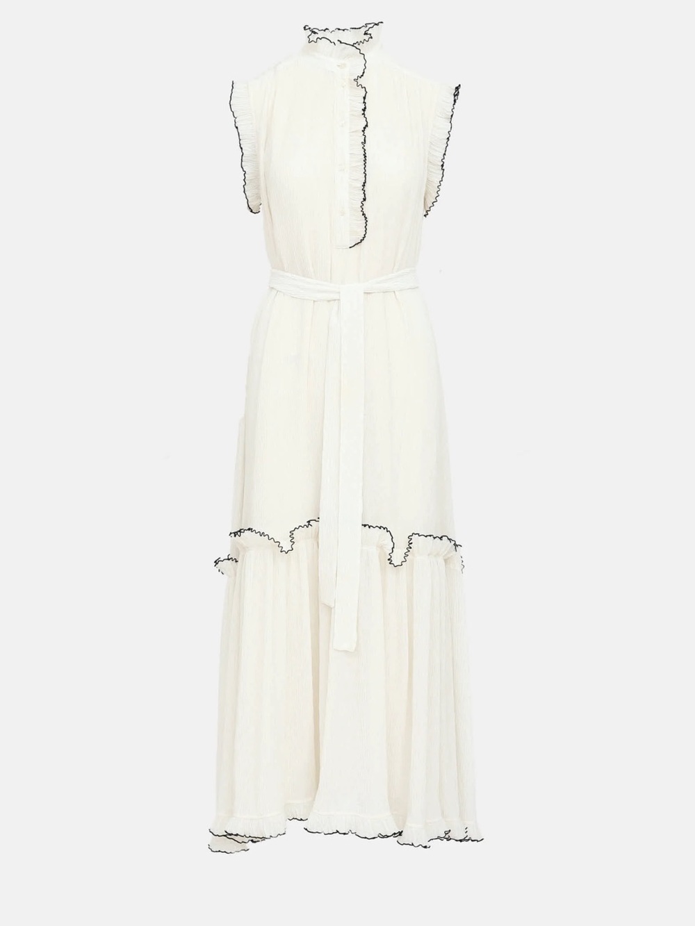Tory Burch White Maxi Dress with Black Ruffle Trim